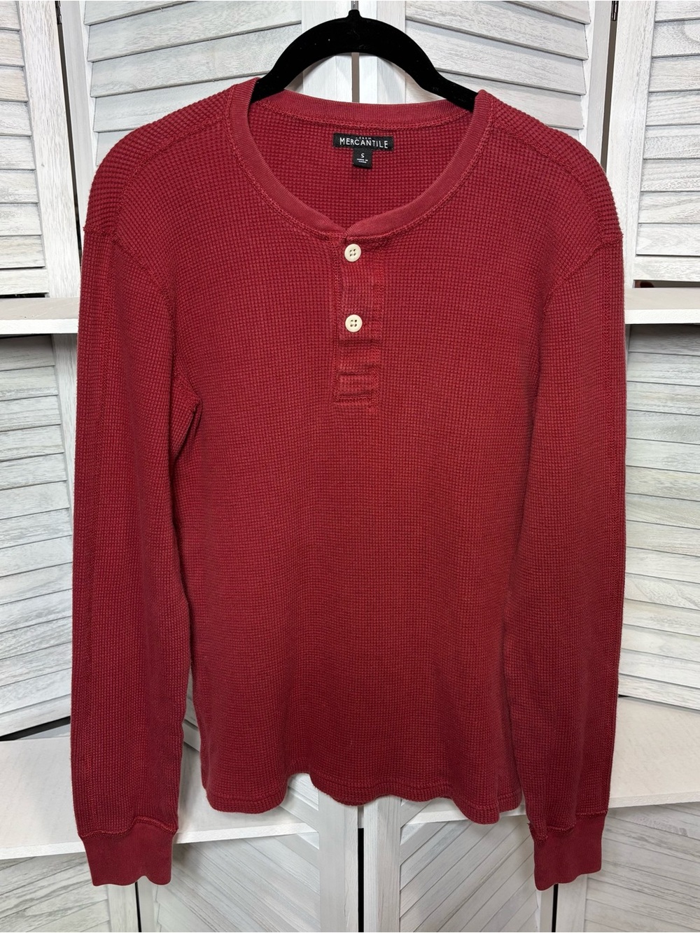 J.Crew Mercantile Burgundy Red Waffle-Knit Thermal Henley Size Small